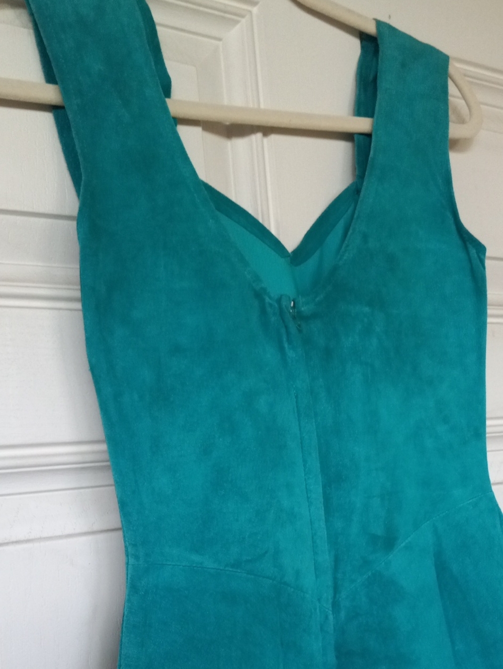 80s Vintage 7/8 Teal Suede Sheath Dress Bodycon - Picture 5 of 6